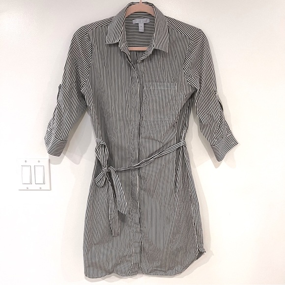 Dylan Gray Stripe Cotton Poplin Button Down Shirt Dress Women’s XS - Picture 2 of 9